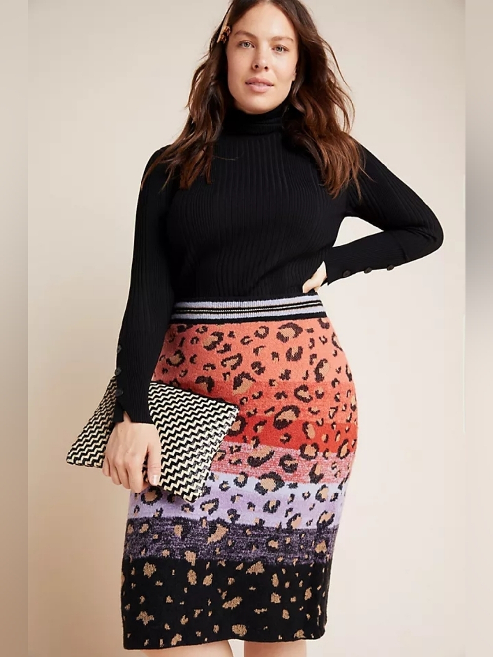 NWT Anthropologie Maeve Cheetah Orange, Black, Purple Sweater Knit Skirt Size XL - Picture 10 of 10